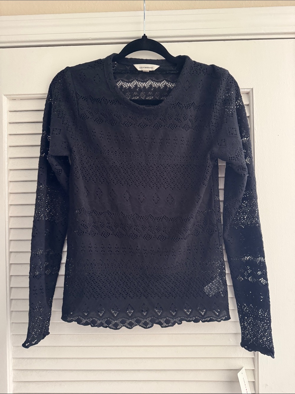 Lucky Brand Black Lace Eyelet Long-Sleeve Top